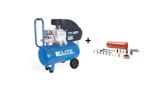 Compresor de Aire Directo Horizontal - 25 Litros - 1040 - 2.5 HP + Kit de Accesorios 20 Piezas Elite