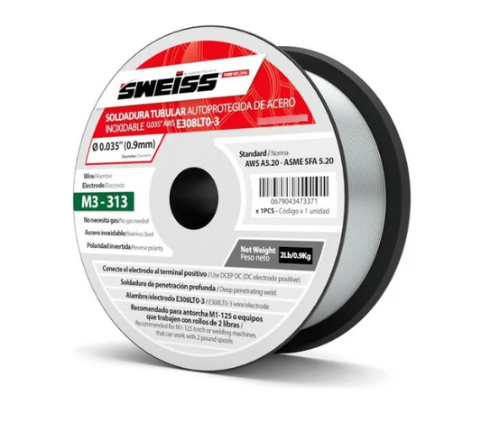 Rollo Soldadura Inoxidable 308 Fluxcore (sin gas) 0.035" o 0.9 mm 2 Libras Sweiss | Genérico - Equipos e Insumos
