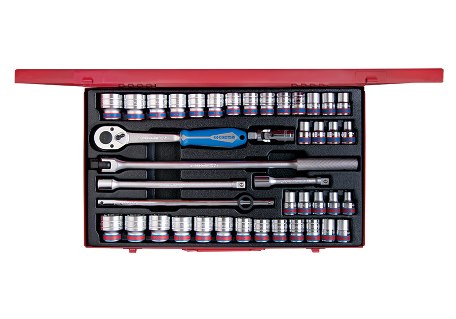 Juego de Socket 1/2" 10-32 mm y 5/16"-1-1/4" 6 Puntas 42 Piezas King Tony