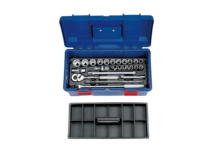 Caja de Herramientas Plástica 17" 1/2" 10-32 mm 6 Puntas 25 Piezas King Tony