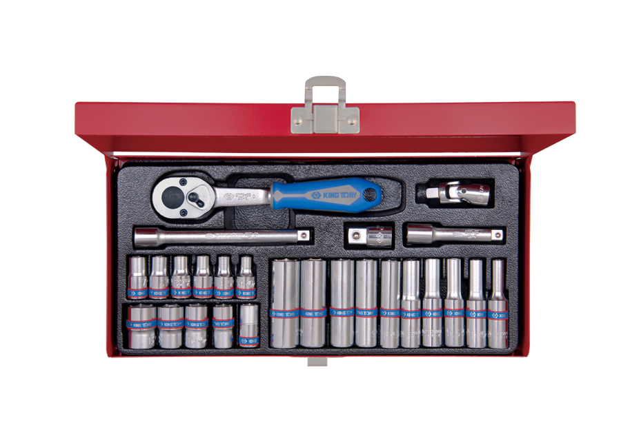 Juego de Socket 1/4" Largo y Corto 4-13 mm 6 Puntas 26 Piezas King Tony