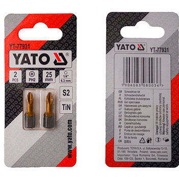 Punta de Destornillador 1/4 PH2 de Titanio 2 Piezas Yato