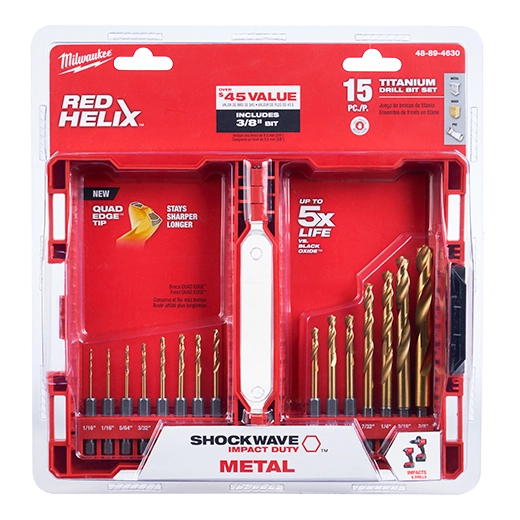Juego de Brocas de Titanio Shockwave Red Helix (15 Piezas) Milwaukee