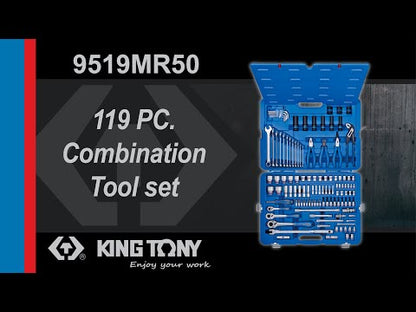 Juego de Socket 6Pt 1/4" + 3/8" + 1/2" y Herramientas 119 Piezas King Tony