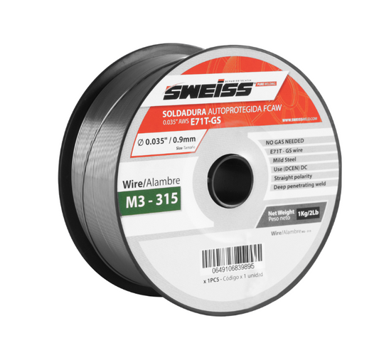 Rollo Soldadura FCAW Autoprotegida 0.035" 0.9 mm AWS E71T-GS (2 Libras) Sweiss