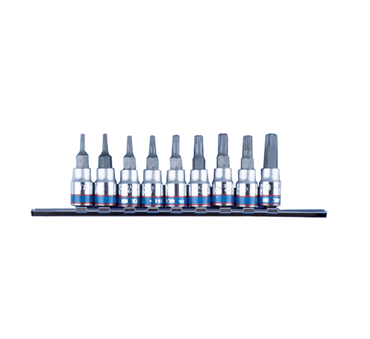 Juego de Socket Torx Macho Estándar Seguridad 1/4" T8-T40 con Riel 9 Piezas King Tony