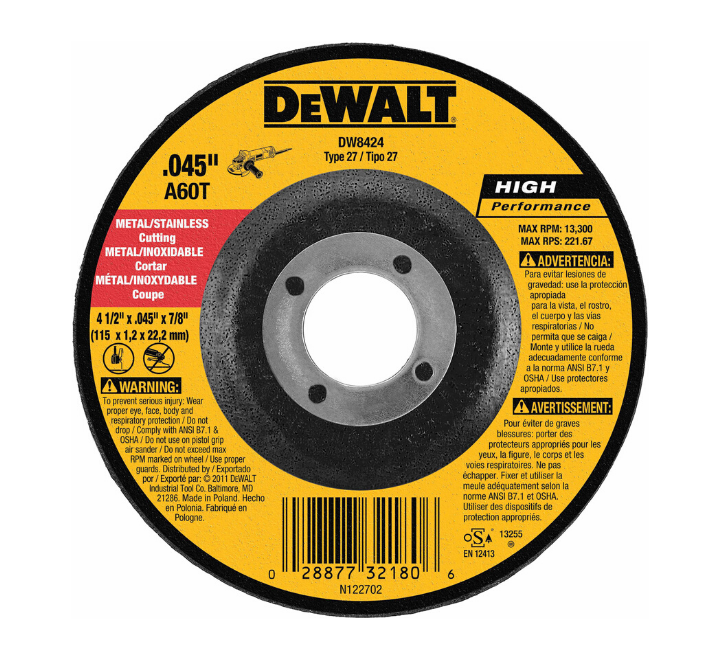 Disco Corte Delgado 4-1/2" x 0.045" x 7/8" DeWalt